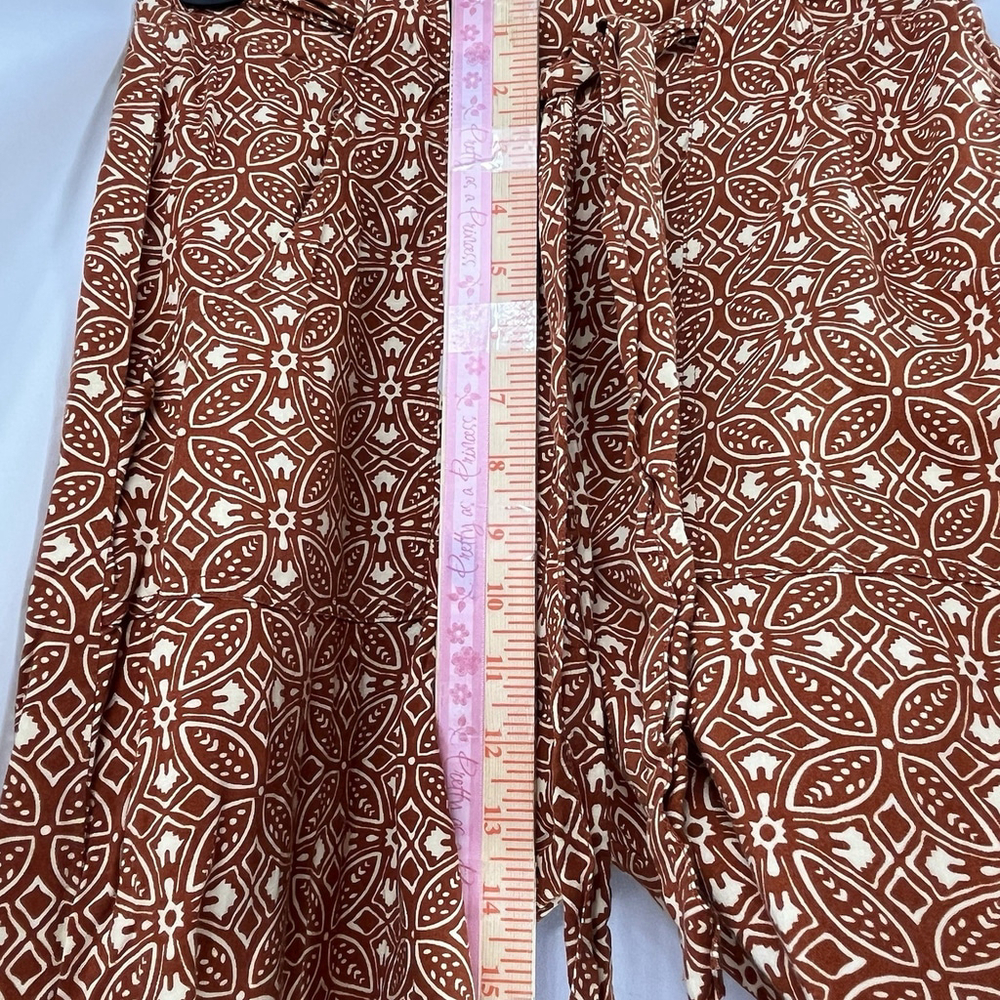 Boho Wide Leg Pants Terracotta Print XS Drawstring, Beach Resor Bohemia comfort - Picture 14 of 15